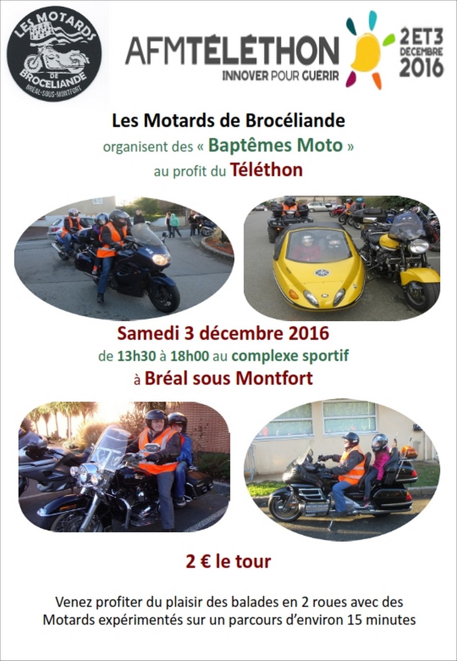 Téléthon 2016 : baptêmes moto à Bréal-sous-Monfort (...)