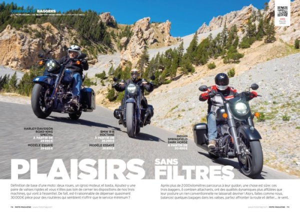 Moto Magazine 402 comparatif baggers harley-davidson BMW Indian {JPEG}