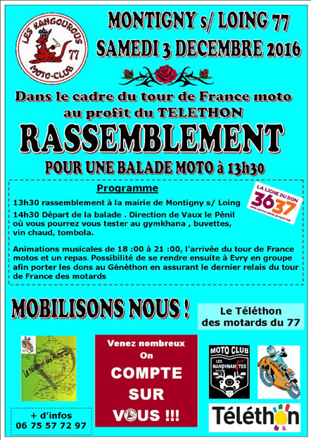 Téléthon 2016 : balade des motards du 77 à Montigny-sur-Loing
