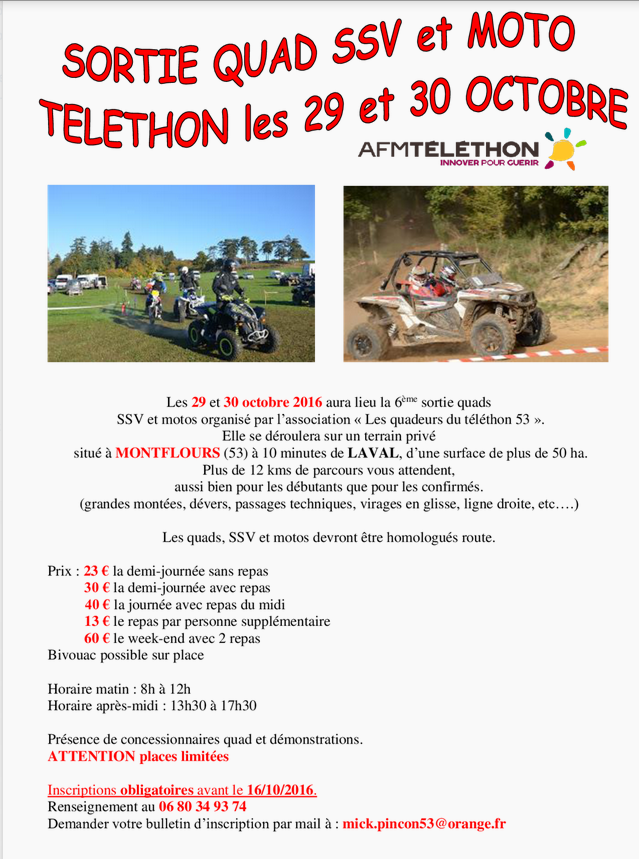 Téléthon 2016 : sortie tout-terrain quad, moto et SSV à (...)