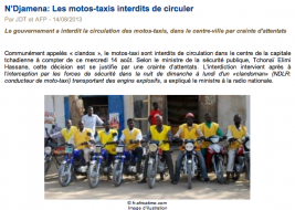 Afrique : les motos taxis interdits au Tchad