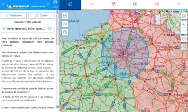 application ViaMichelin Rayon 100 déconfinement {JPEG}