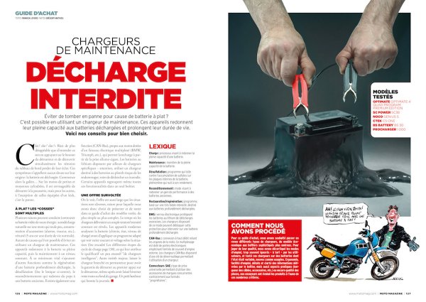 Moto Magazine n°403 dossier chargeurs de maintenance