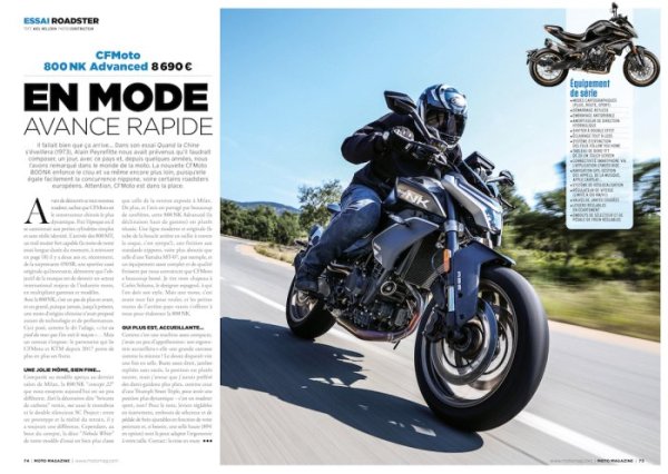 Moto Magazine n°400 essai CFMoto 800 NK {JPEG}
