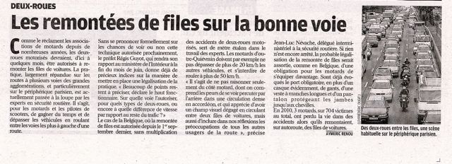 La circulation inter-files en bonne voie, selon Le Parisien